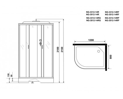 Душевая кабина Niagara NG-3512-14RF 120х80 см, с тонированными стеклами, правосторонняя