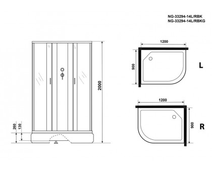 Душевая кабина Niagara NG-33294-14LBK 120х90 см, с матовыми стеклами, левосторонняя