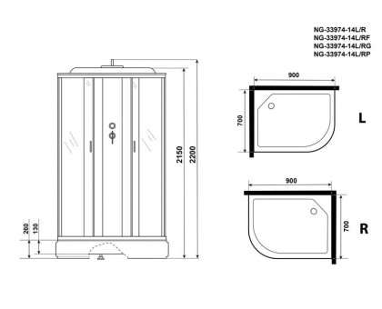 Душевая кабина Niagara NG-33974-14L 90х70 см, с матовыми стеклами, левосторонняя