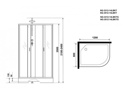 Душевая кабина Niagara NG-3512-14LBKT 120х80 см, с тонированными стеклами, левосторонняя