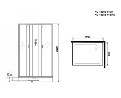 Душевая кабина Niagara NG-43085-14QBK 100х80 см, с матовыми стеклами