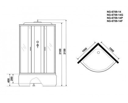 Душевая кабина Niagara NG-6709-14F 100х100 см, с прозрачными стеклами