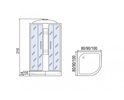 Душевая кабина Мономах 100/24 С МЗ 100х100х210, асимметричная