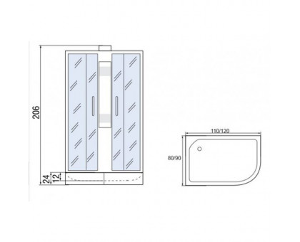 Душевая кабина Мономах 120/90/24 Б/К МЗ L 120х90х206, без крыши, асимметричная