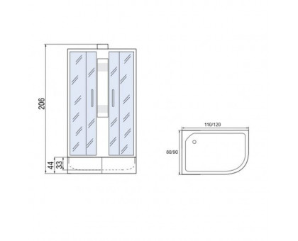 Душевая кабина Мономах 120/90/44 Б/К МЗ L 120х90х206, без крыши, асимметричная