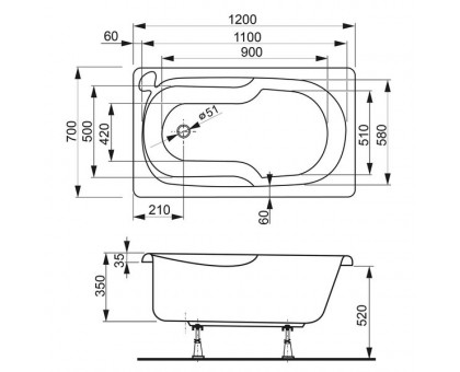 Ванна акриловая VAGNERPLAST (Вагнерпласт) Nike 120 см