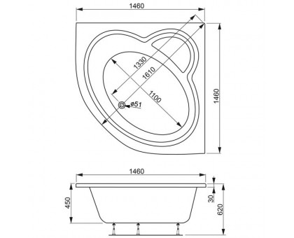 Ванна акриловая VAGNERPLAST (Вагнерпласт) Catalina 146х146 см угловая