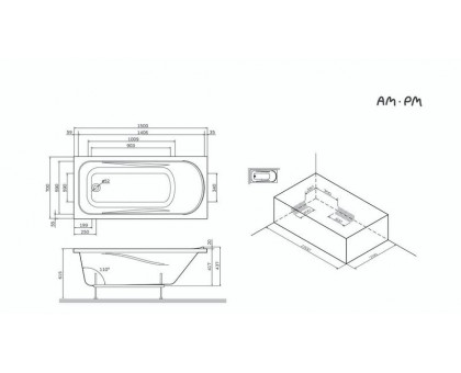 W75A-150-070W-KL Sense Ванна 150x70, каркас, слив-перелив, комплект