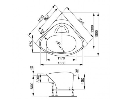 Ванна акриловая VAGNERPLAST (Вагнерпласт) Athena 150х150х45, угловая симметричная