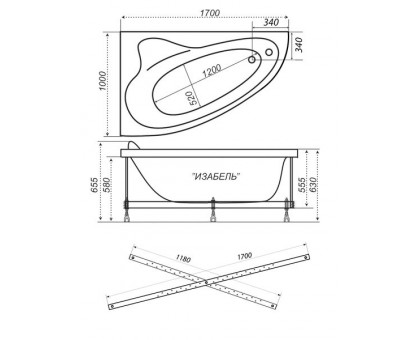 Ванна акриловая Triton (Тритон) Изабель 170х100х63 угловая асимметричная, левая